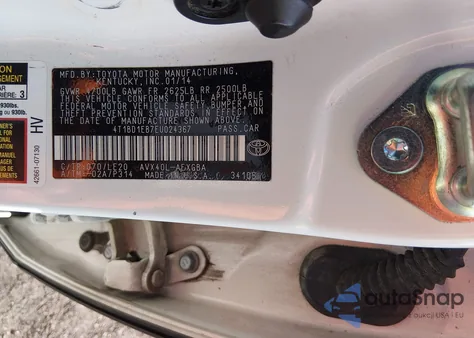 2014 Toyota Avalon Hybrid Xle Touring z USA, uszkodzony, nr VIN 4T1BD1EB7EU024367